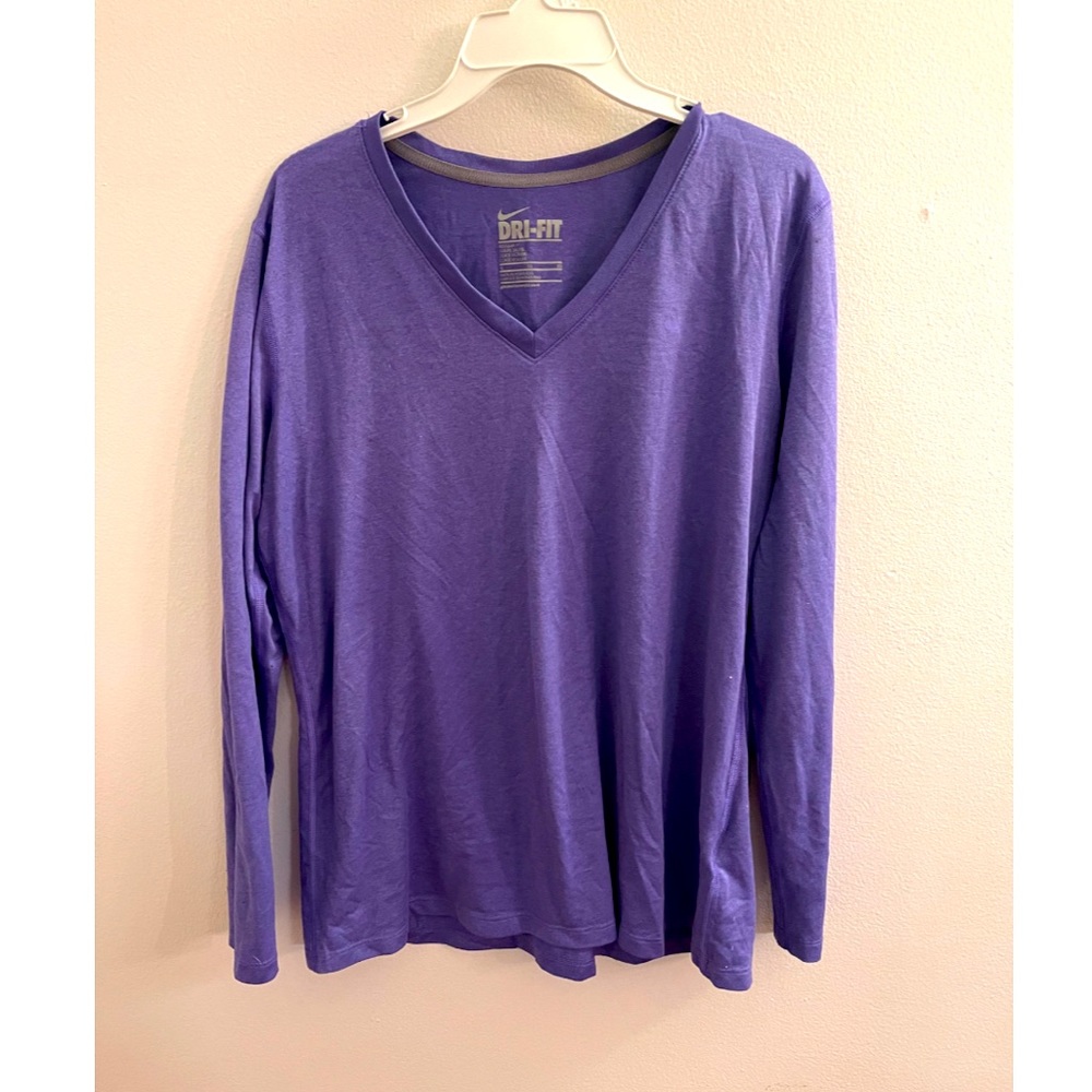NIKE Dri-Fit Purple Long Sleeve Athletic Top! V-Neck! XL